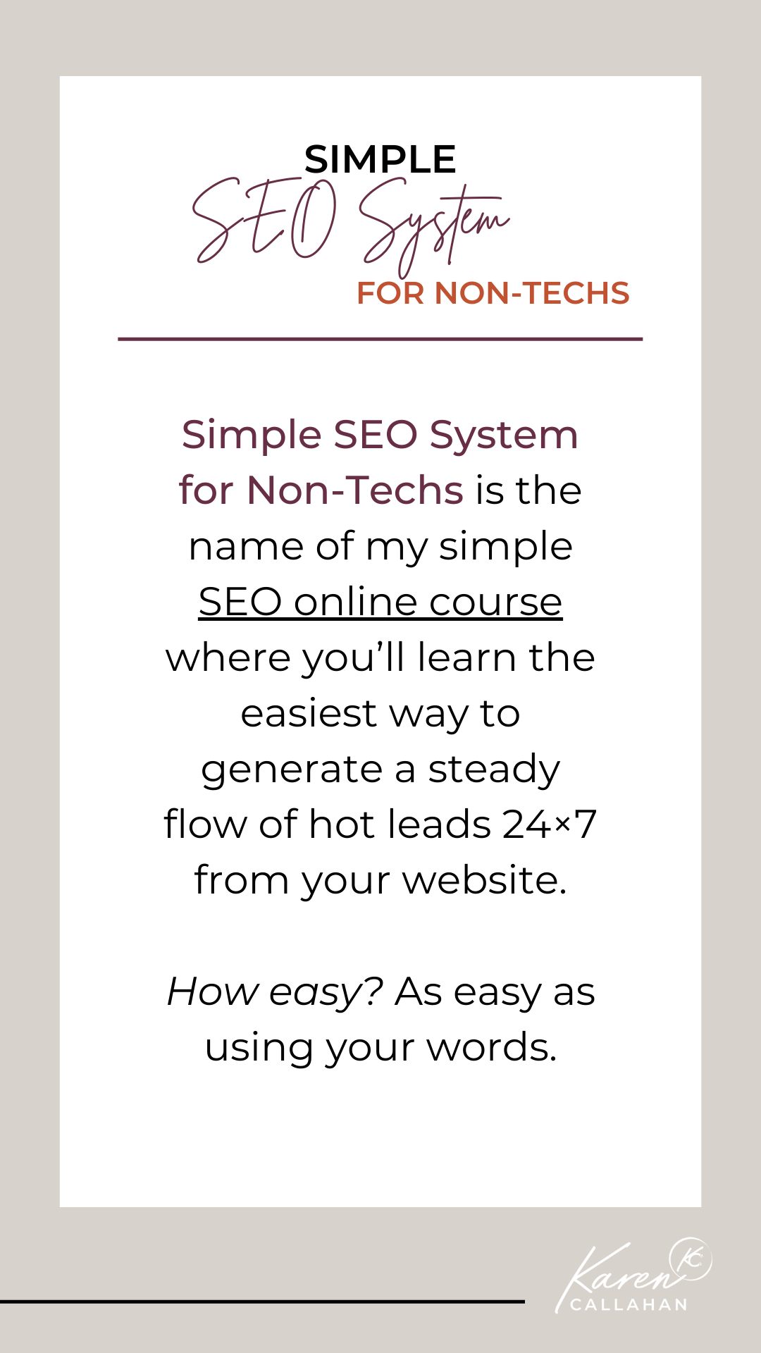 Simple SEO System for Non-Techs intro slide